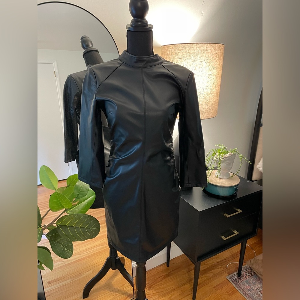 Zara black mock neck leather dress! NWT